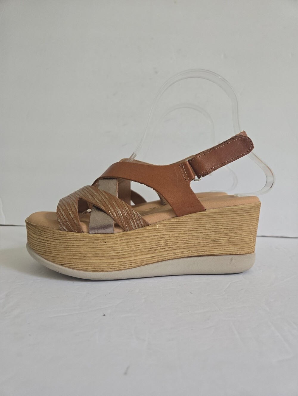 Light Brown Leather Strappy Platform Sandals Size 36 - Picture 4 of 14